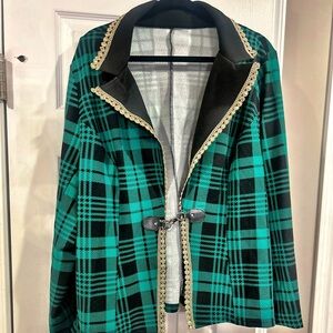 SHEIN Black and Green Plaid Blazer